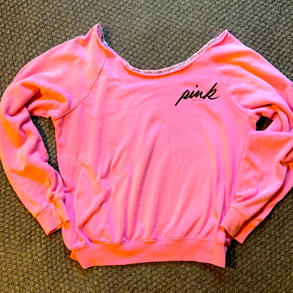 Pink by Victoria’s Secret off the shoulder sweatshirt size Medium.